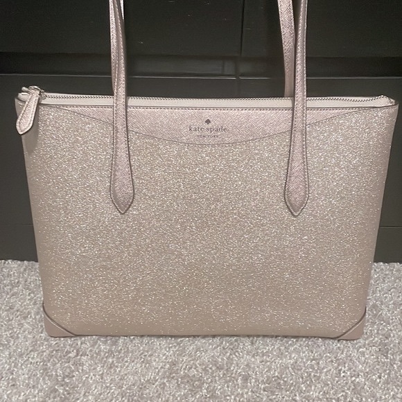 Kate Spade Lola Shimmy Glitter Rose Gold Holiday Tote Bag - Picture 7 of 14